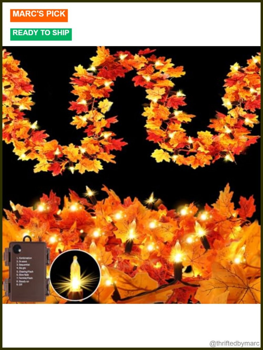 2 Pack 20Ft Fall Garland Lights 100 LED Battery Operated 8 Modes